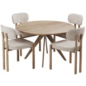 Teak Round Table With Chair